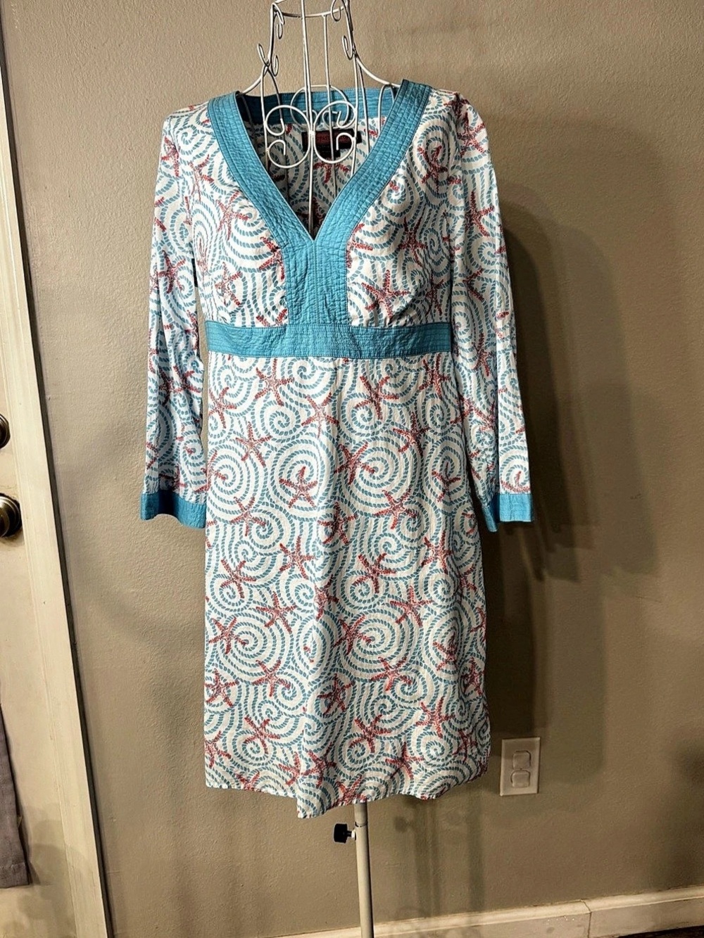 Vineyard Vines Starfish Abstract Midi Dress in Blue & White Size 4